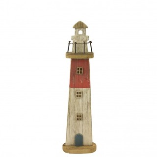 Rustic Wooden Lighthouse red 35cm