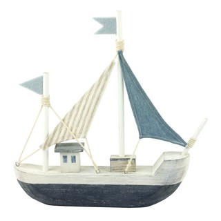 Wooden  Boat with Striped sails 28cm