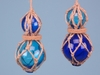 Set of 2 glass floats - blue & turquoise - 37 x 7.5cm