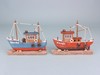 Rustic fishing boat on wooden base - 19cm