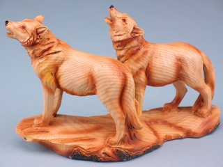 Wood effect wolf pair - 18cmH x 12cmW